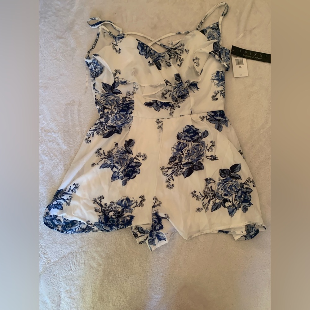 Blue and white romper
